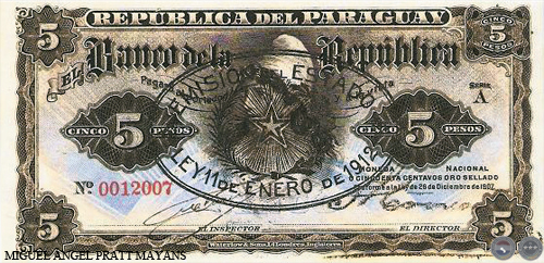 CINCO PESOS MONEDA NACIONAL - RESELLADO A.A.47 - FIRMA: M. VIVEROS - A. CROVATTO